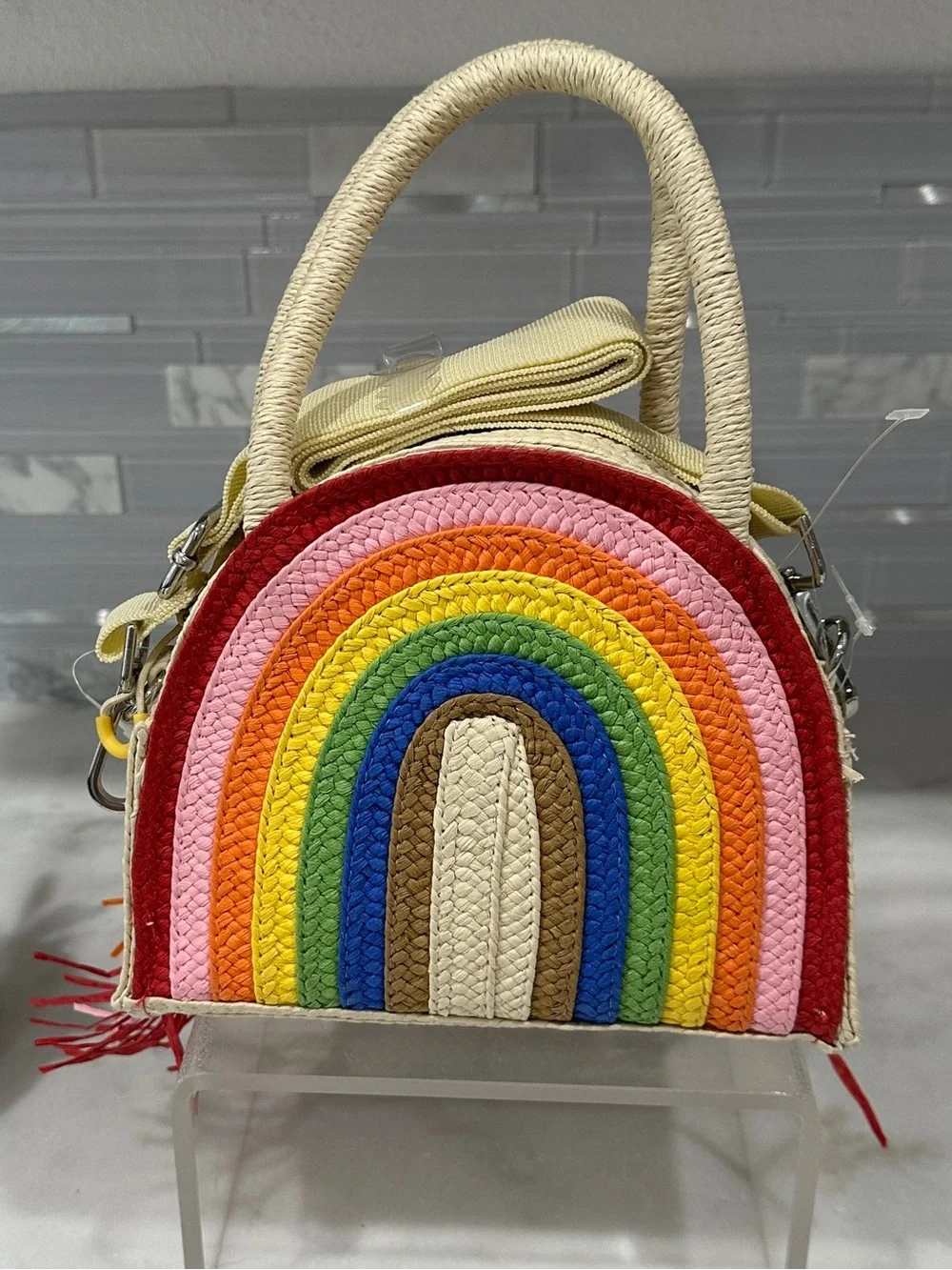 NWOT Rainbow Straw Crossbody Bag for Kids – Multicolor